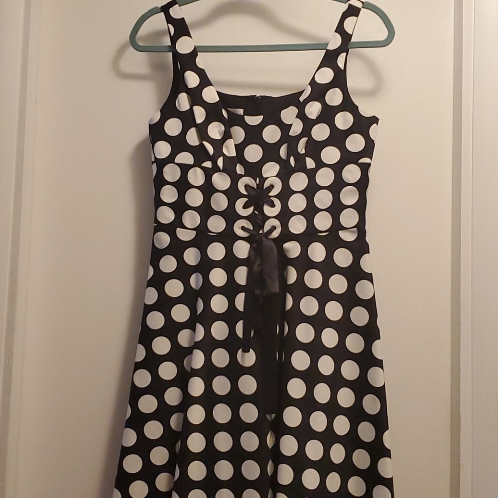 Donna Ricco Knee length black and white polka dot dress